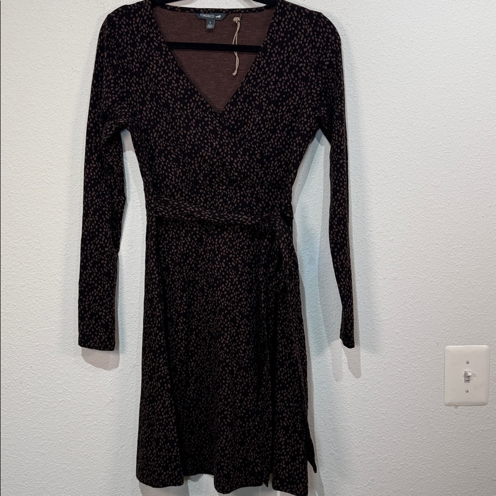Toad&Co Black and Brown Wrap Long Sleeve Dress size small - Picture 3 of 8